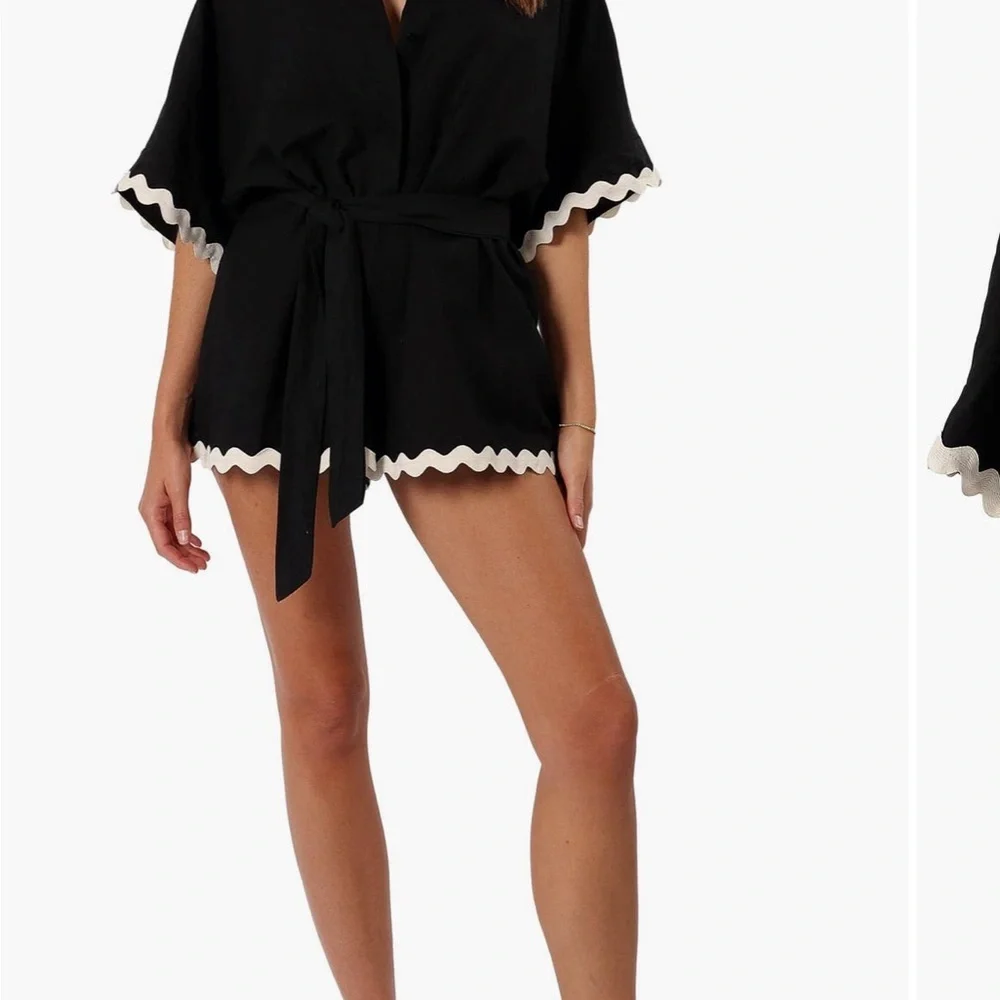 NWT Petal and Pup Isabella cotton & linen bottom up black/white romper size s - Picture 1 of 14